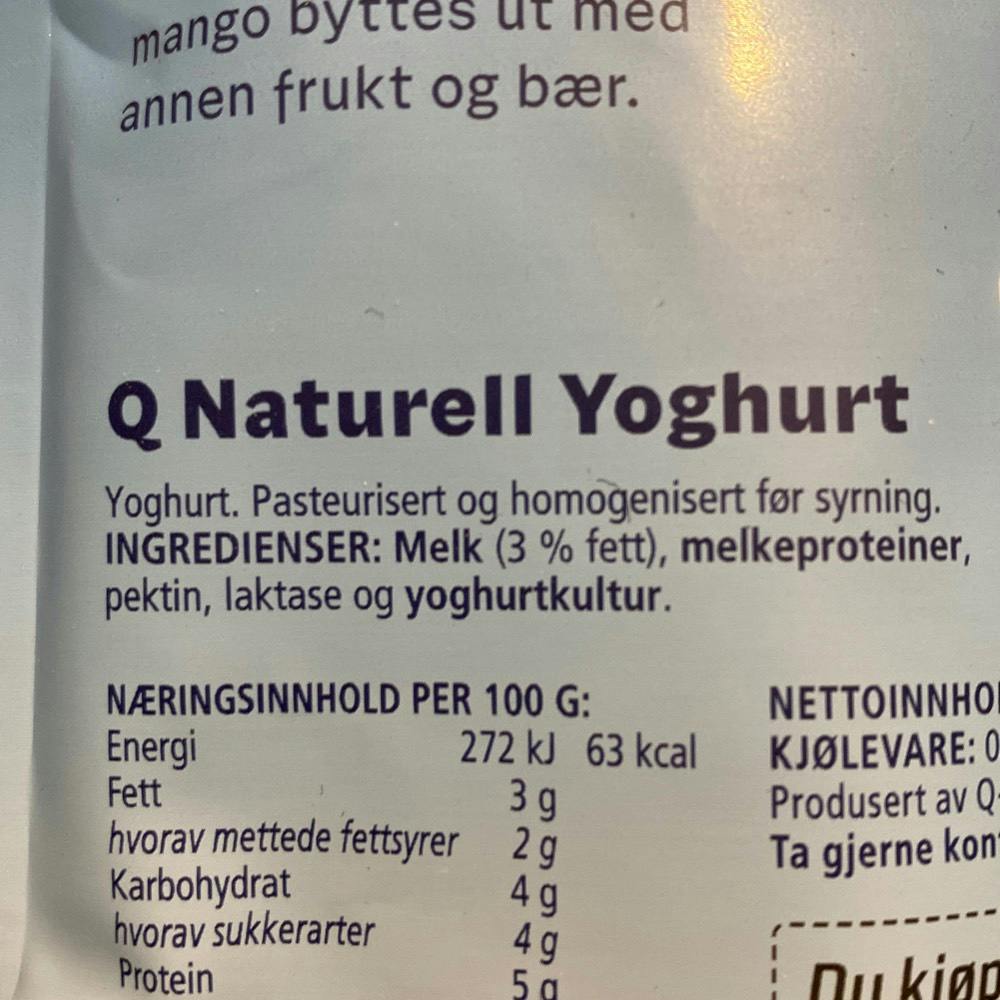 Ingrediensliste - Naturell, Yoghurt