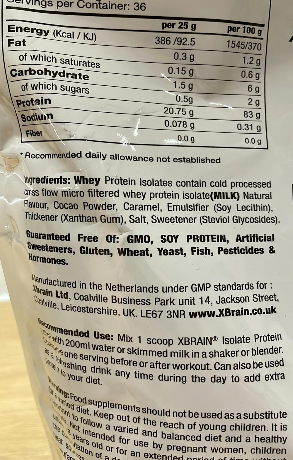 Ingrediensliste - Proteinpulver, Xbrain