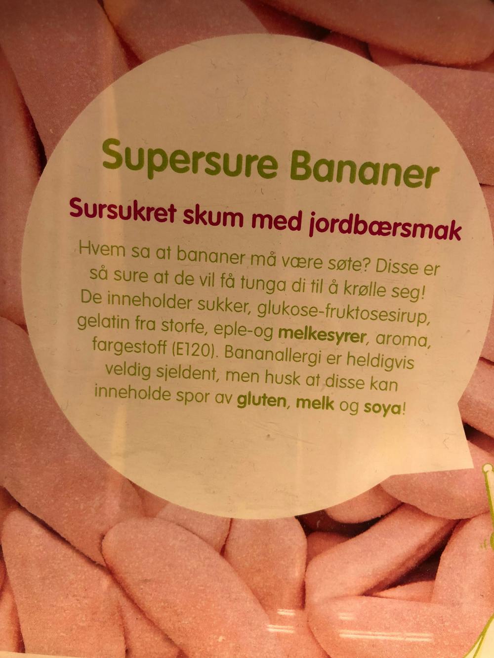 Ingredienslisten til Candy king Supersure bananer