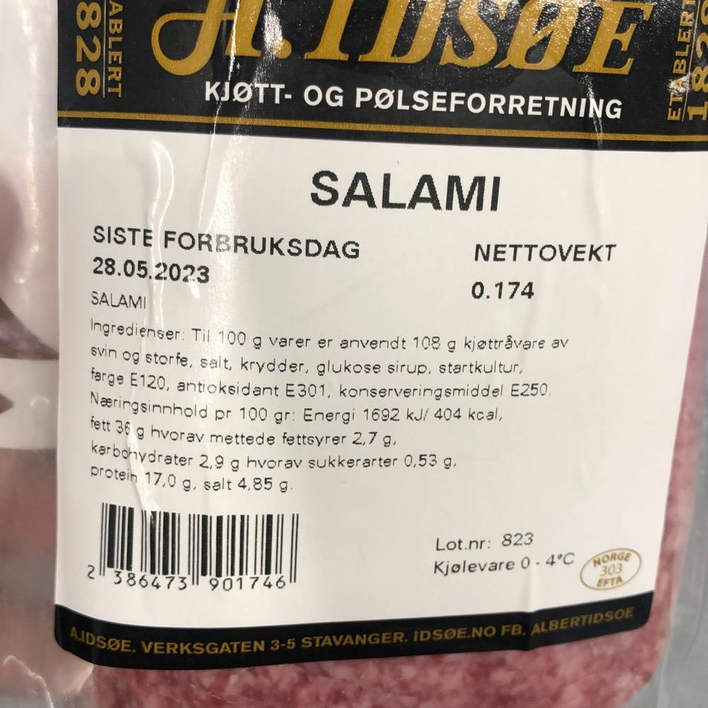 Ingrediensliste - Salami, A. Idsøe