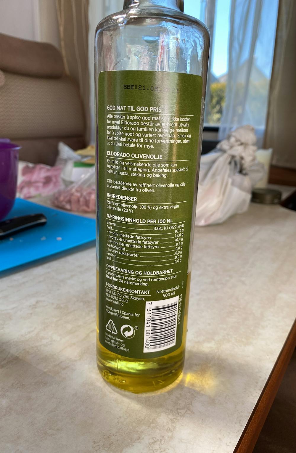 Ingredienslisten til Eldorado Spansk olivenolje