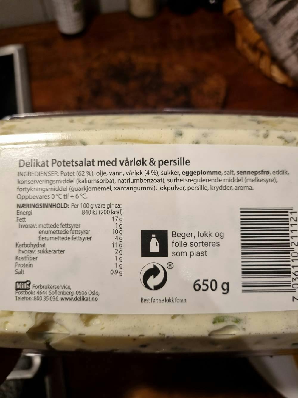 Ingrediensliste - Potetsalat med vårløk og persille., Delikat