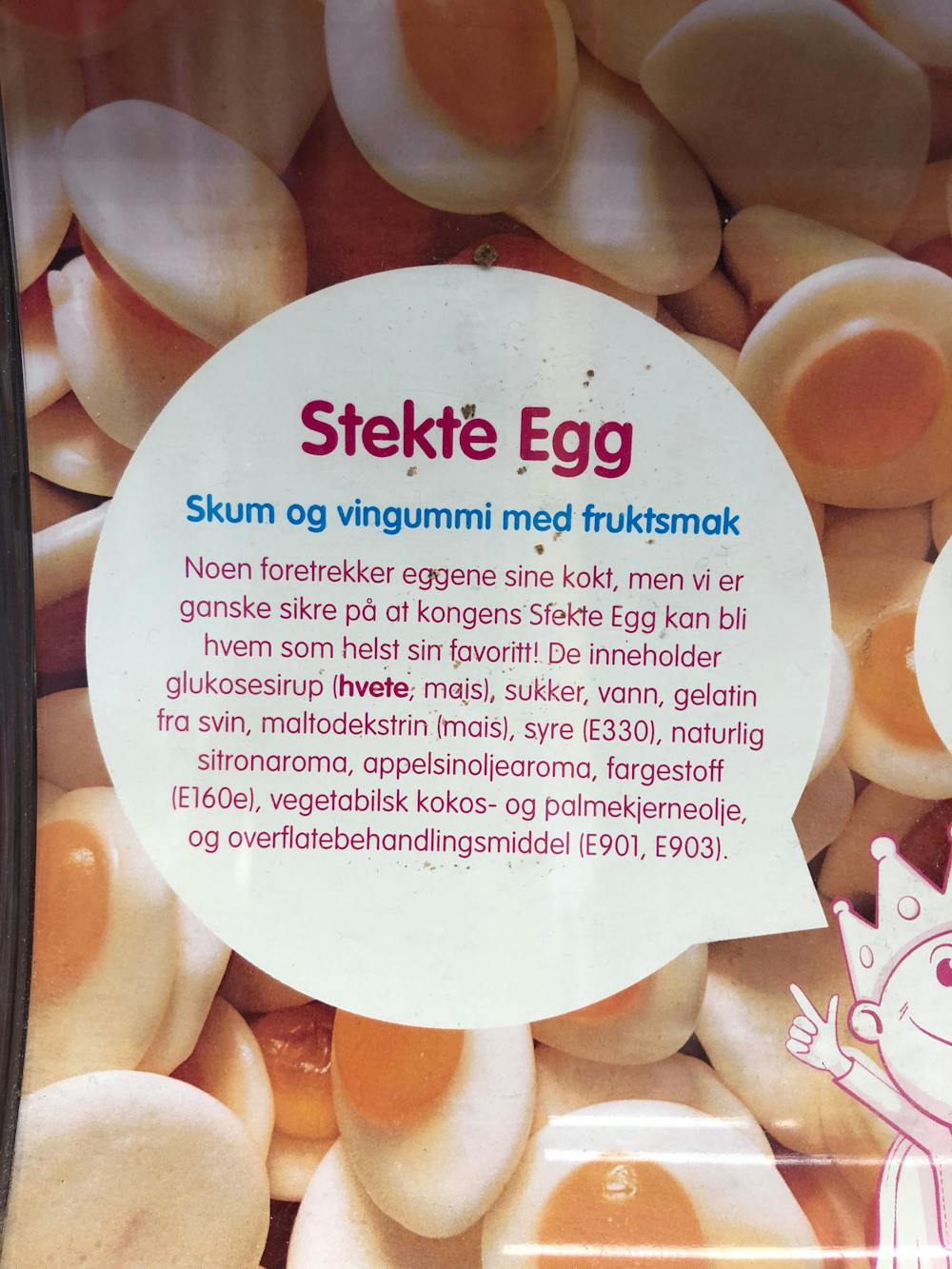 Ingrediensliste - Stekte egg, Candy king