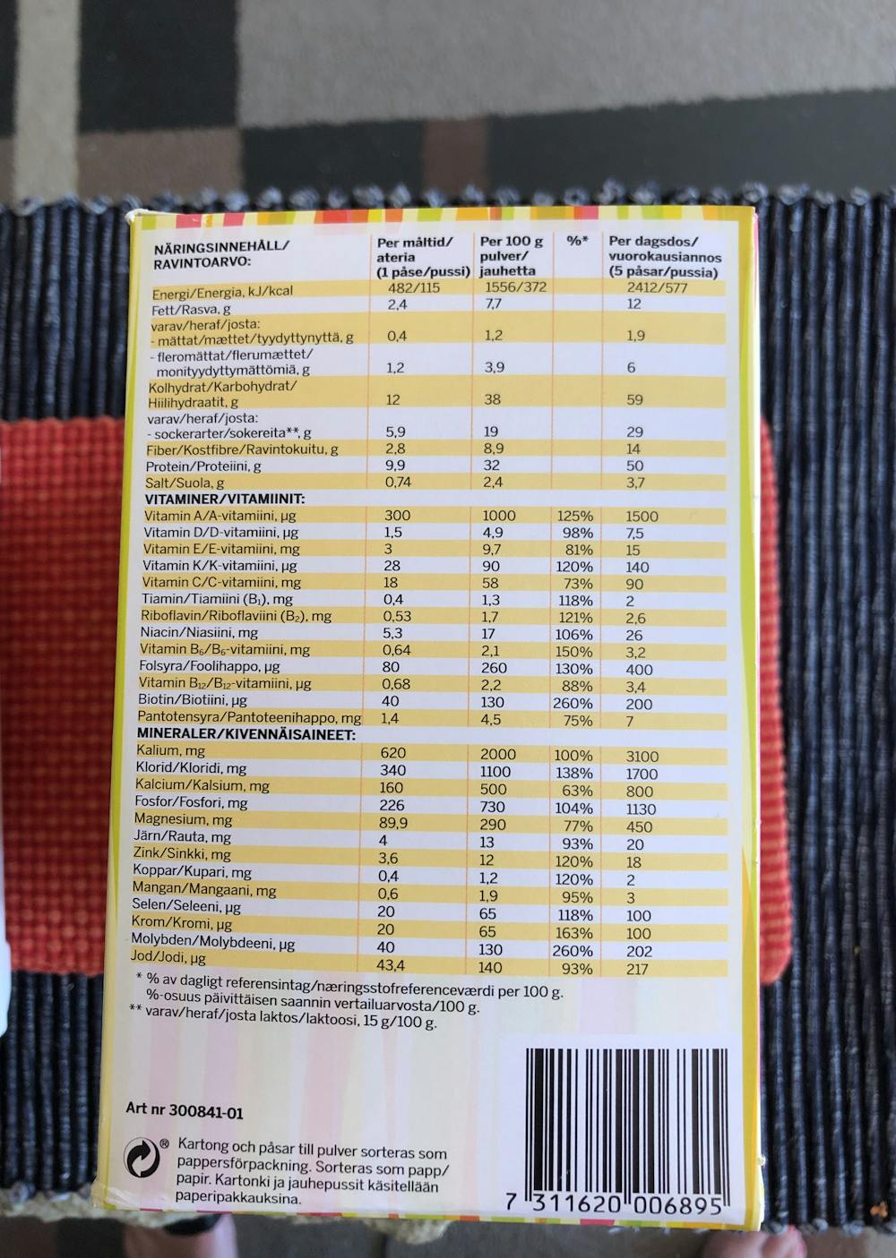 Ingredienslisten til Allévo Very low calorie diet shake, banana & raspberry