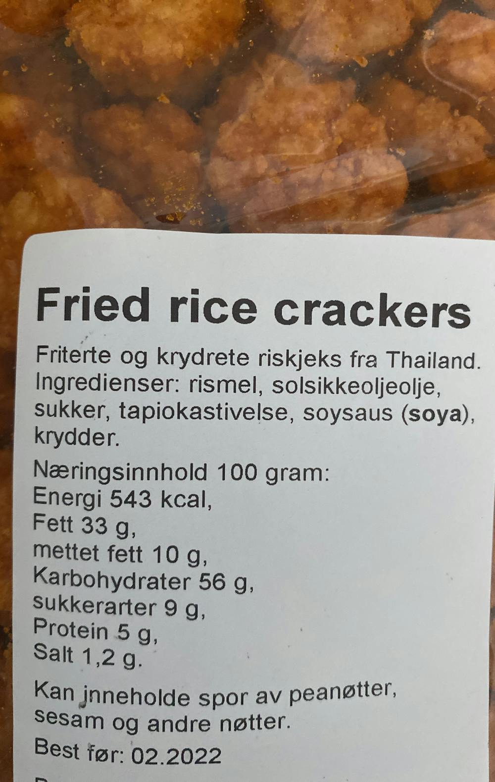 Ingrediensliste - Fried rice crackers