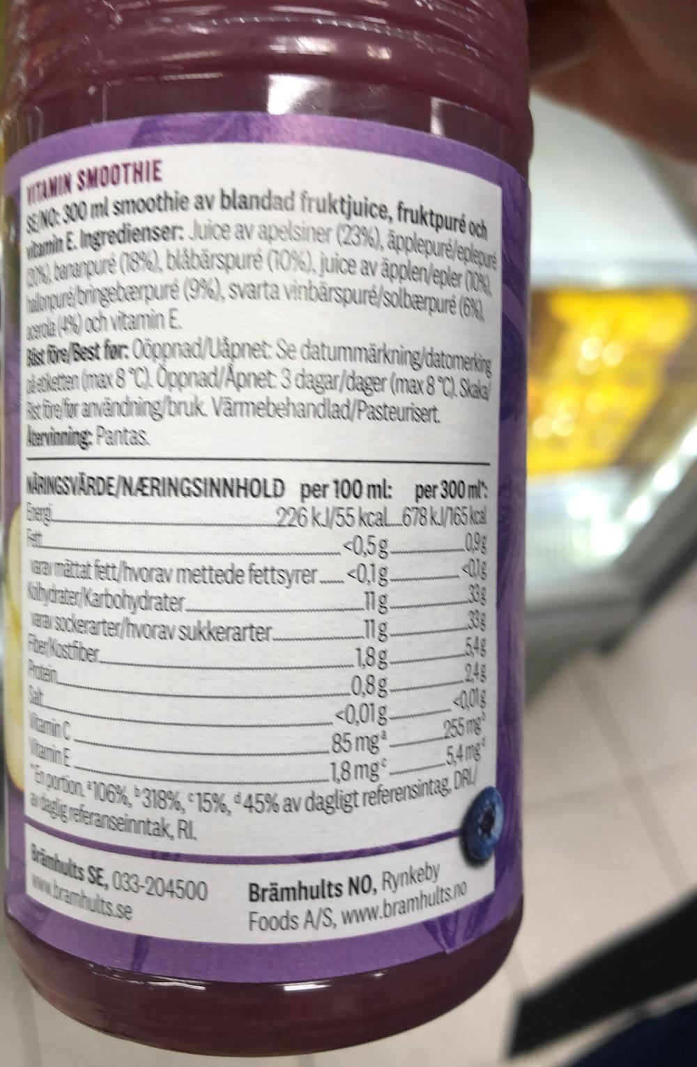 Ingredienslisten til Brämhults Vitaminsmoothie