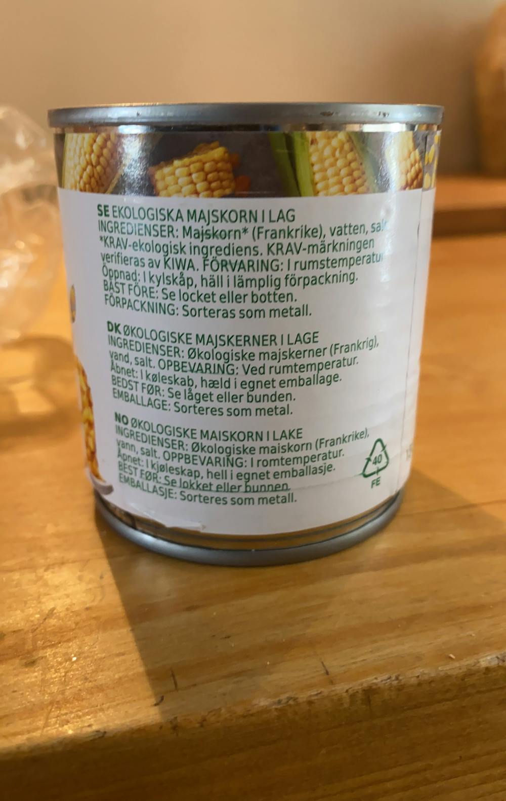 Ingredienslisten til Økologiske mais, Ânglamark