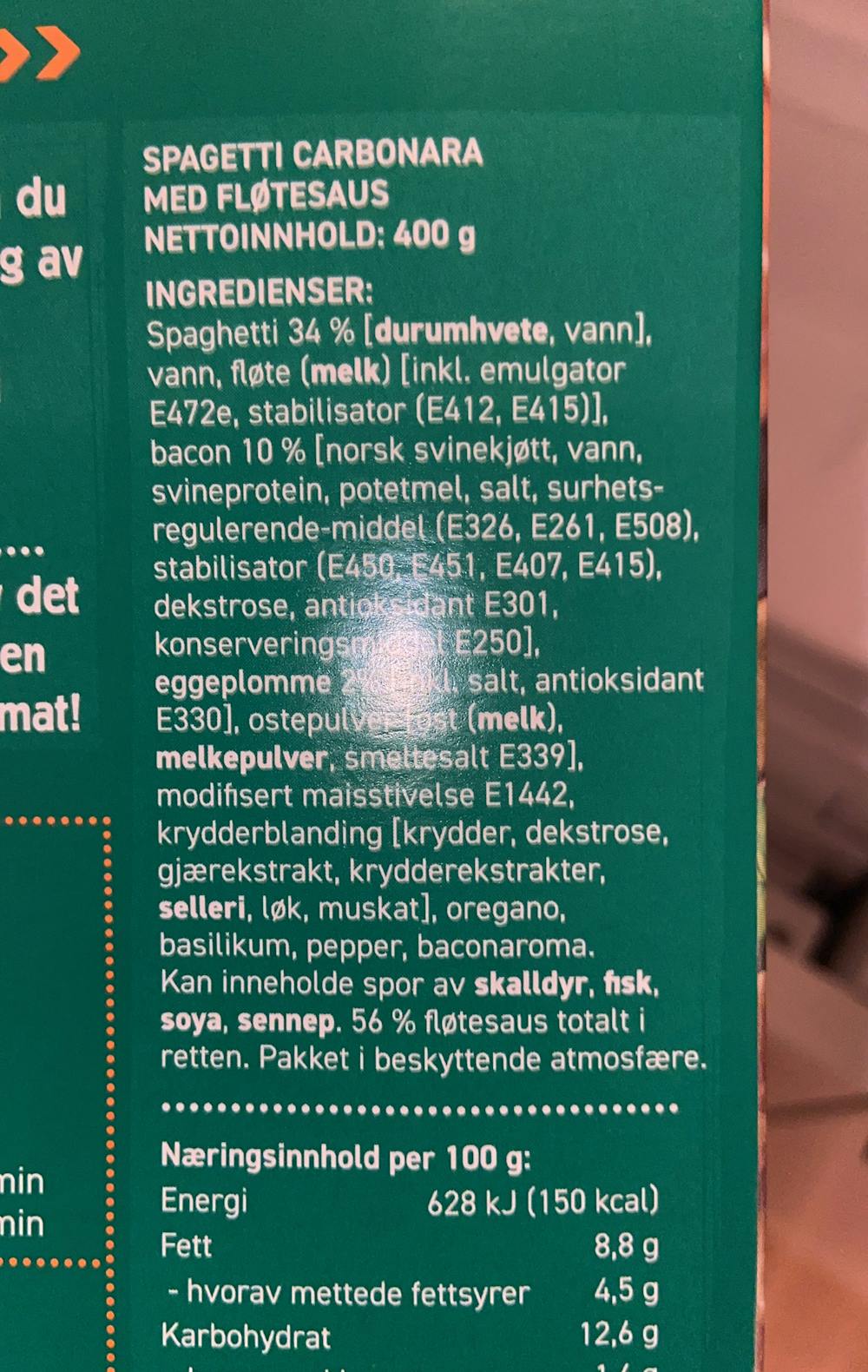 Ingredienslisten til Skikkelig digg, pasta carbonara, Fersk&ferdig