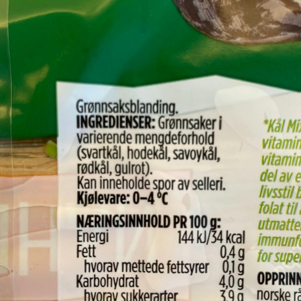 Ingrediensliste - Super* kål mix, Grønn & Frisk