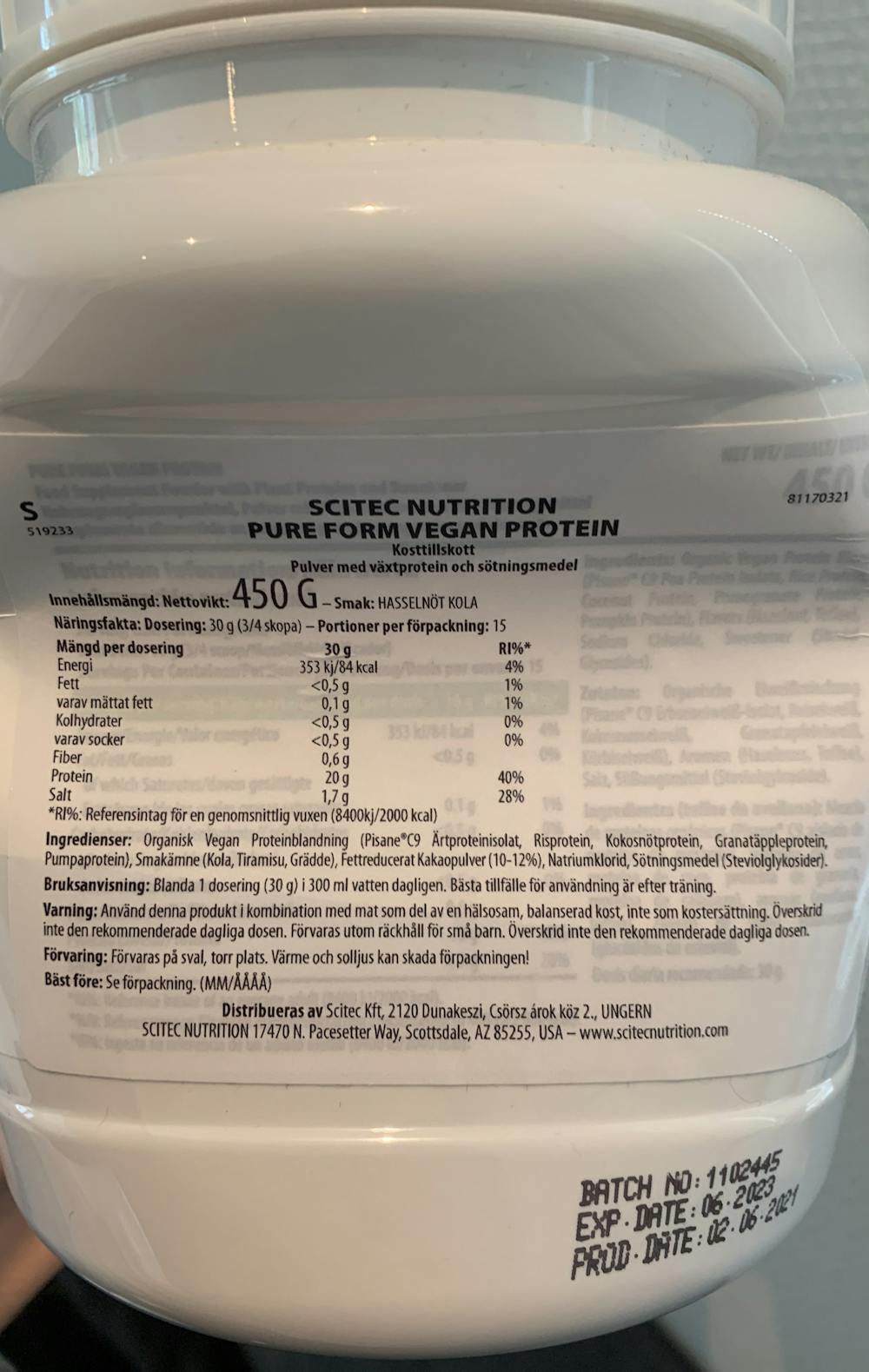 Ingrediensliste - Pure Form Vegan Protein, Scitec Nutrition