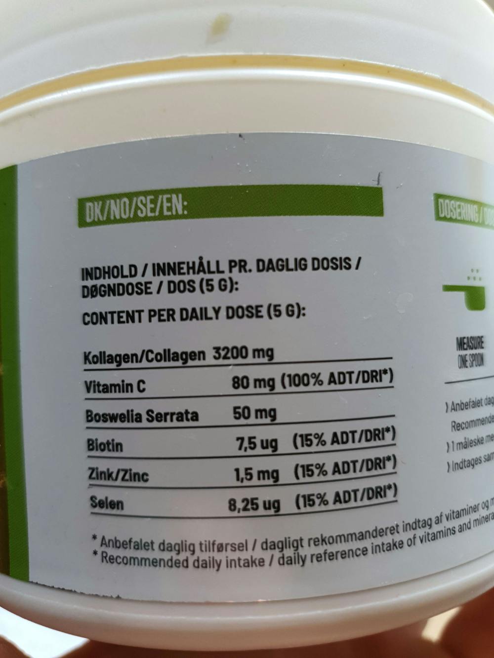 Ingredienslisten til Multipurpose collagen booster green apple , Bodylab 