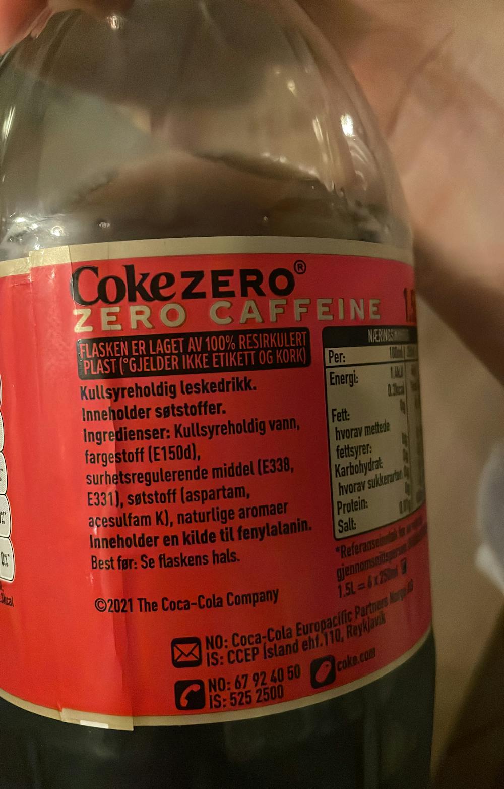 Ingrediensliste - CocaCola zero koffeinfri, Coca-Cola 