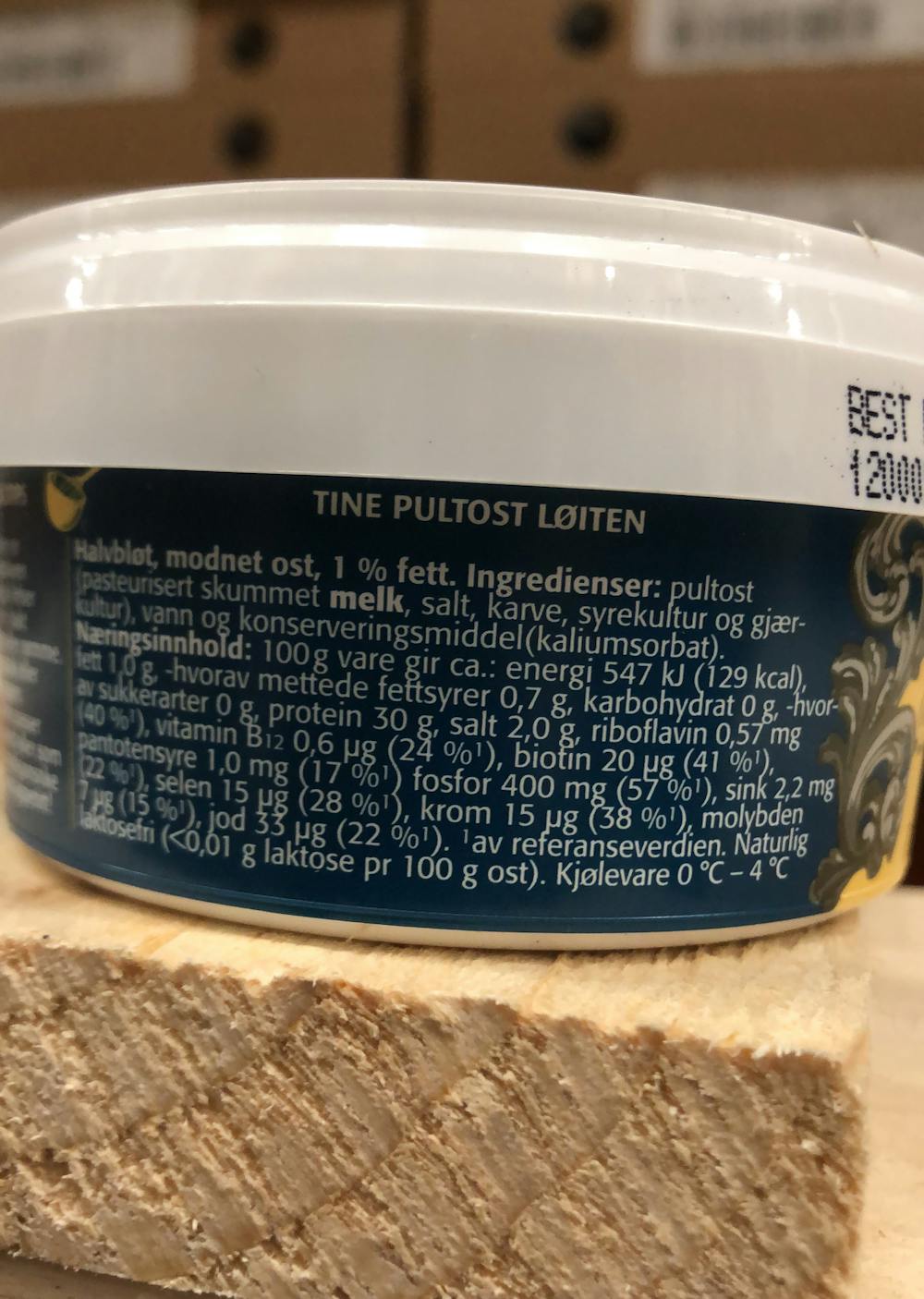 Ingredienslisten til Tine Pultost løiten