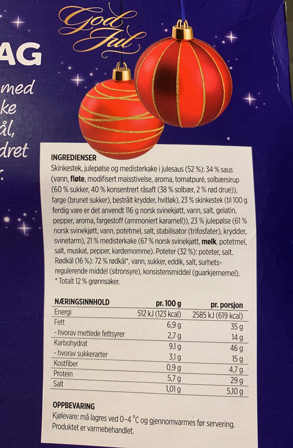 Ingredienslisten til Fjordland Julemiddag