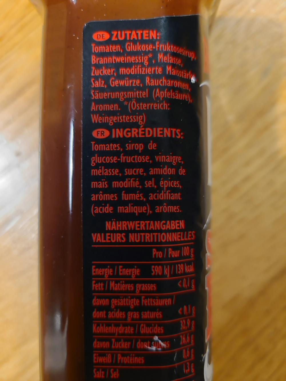 Ingrediensliste - Barbecuesaus spicy, HP