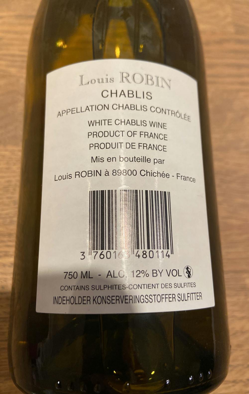 Ingredienslisten til Chablis, Louis Robin