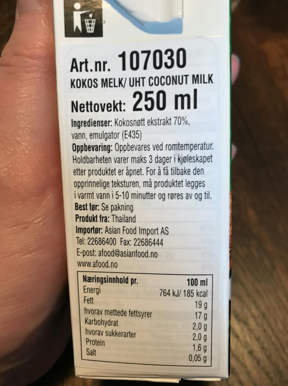 Ingredienslisten til Aroy-d Coconut milk