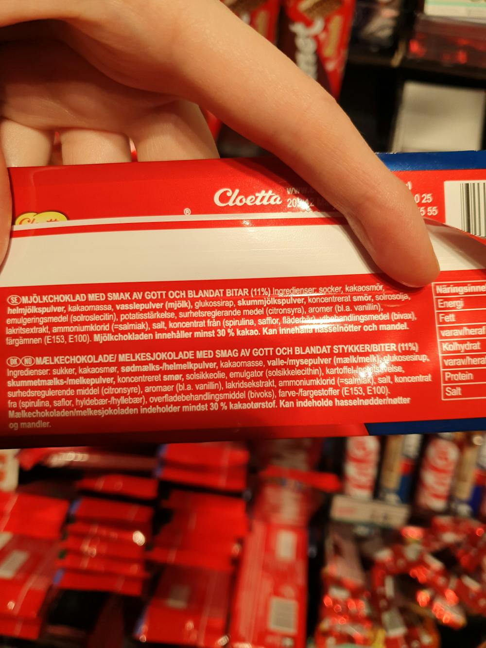 Ingrediensliste - Gott & blandat plopp sjokolade, Cloetta
