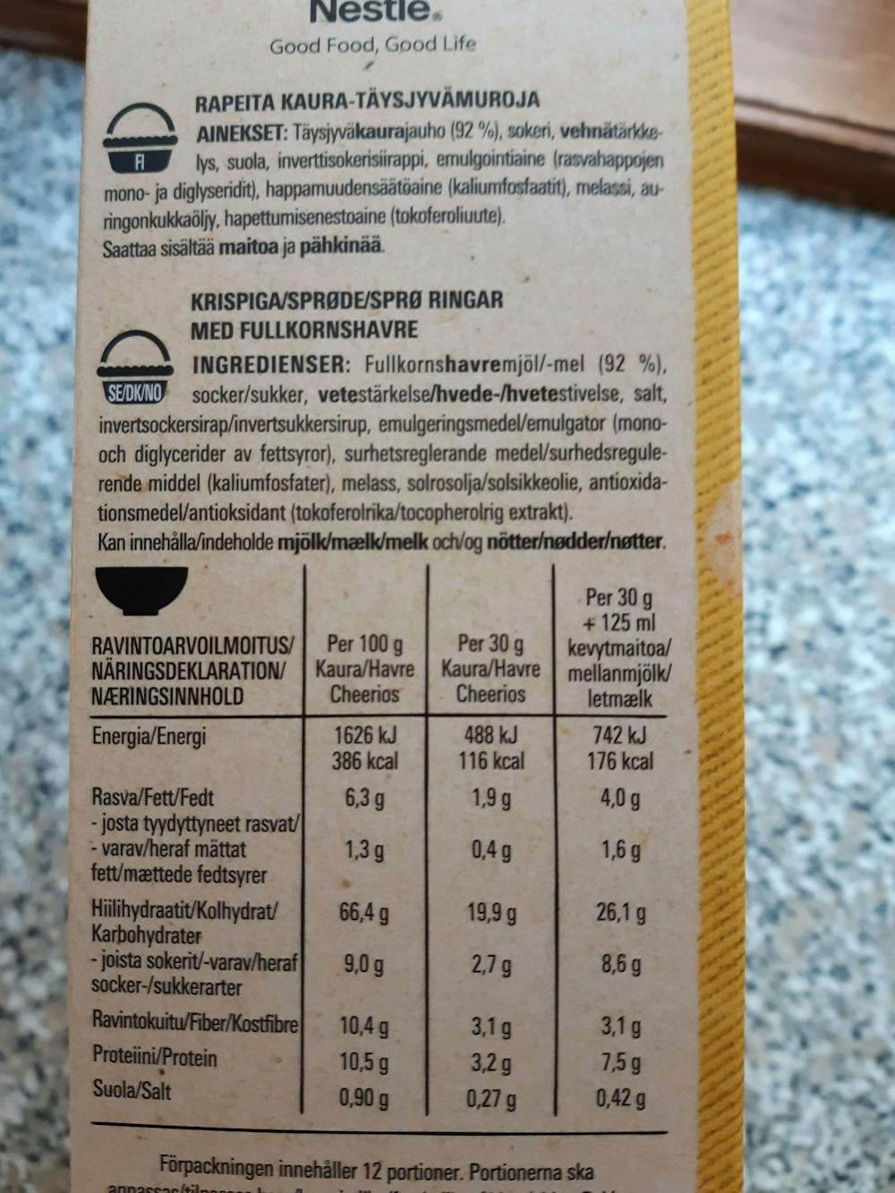 Ingrediensliste - Cheerios Oat, Nestle