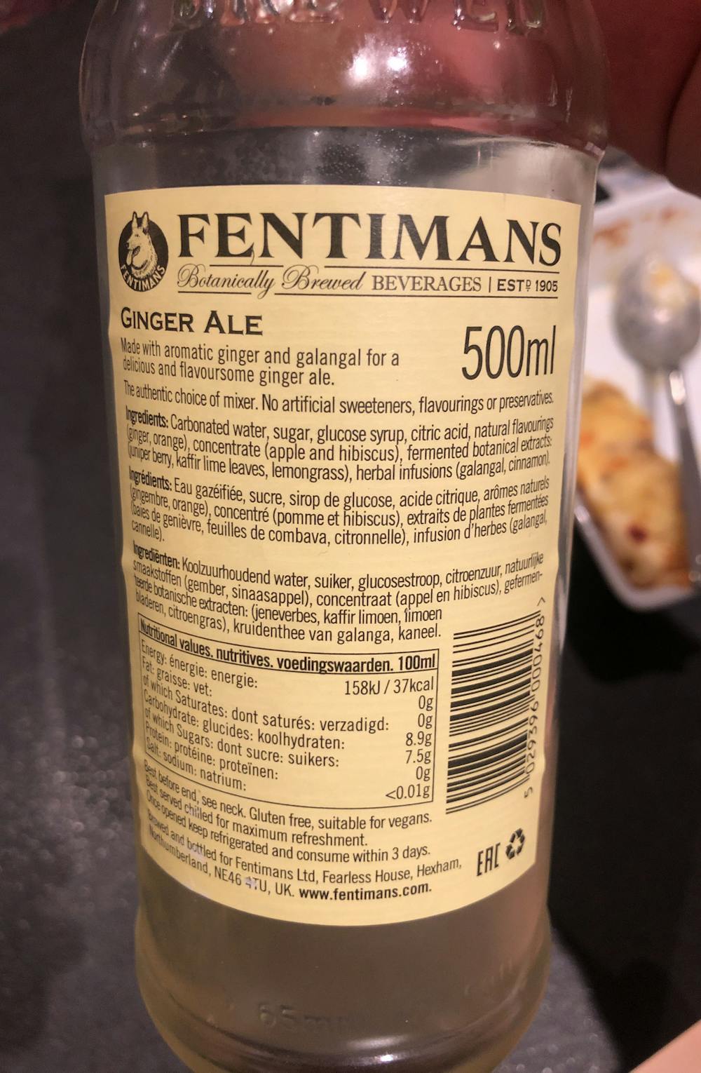 Ingredienslisten til Fentimans Ginger ale