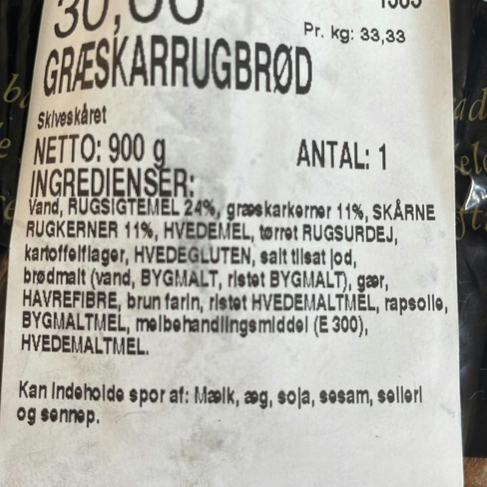 Ingrediensliste - Græskar rugbrød, Salling princip