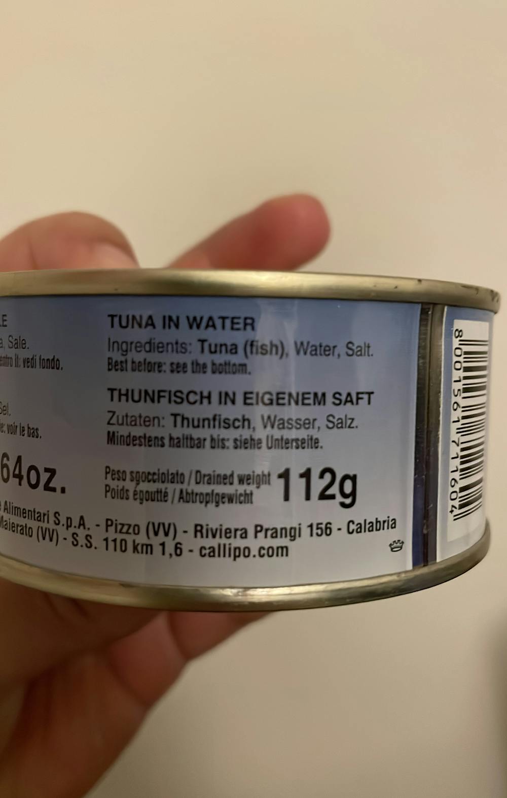 Ingredienslisten til Tunfisk, Giacinto callipo conserve alimentari