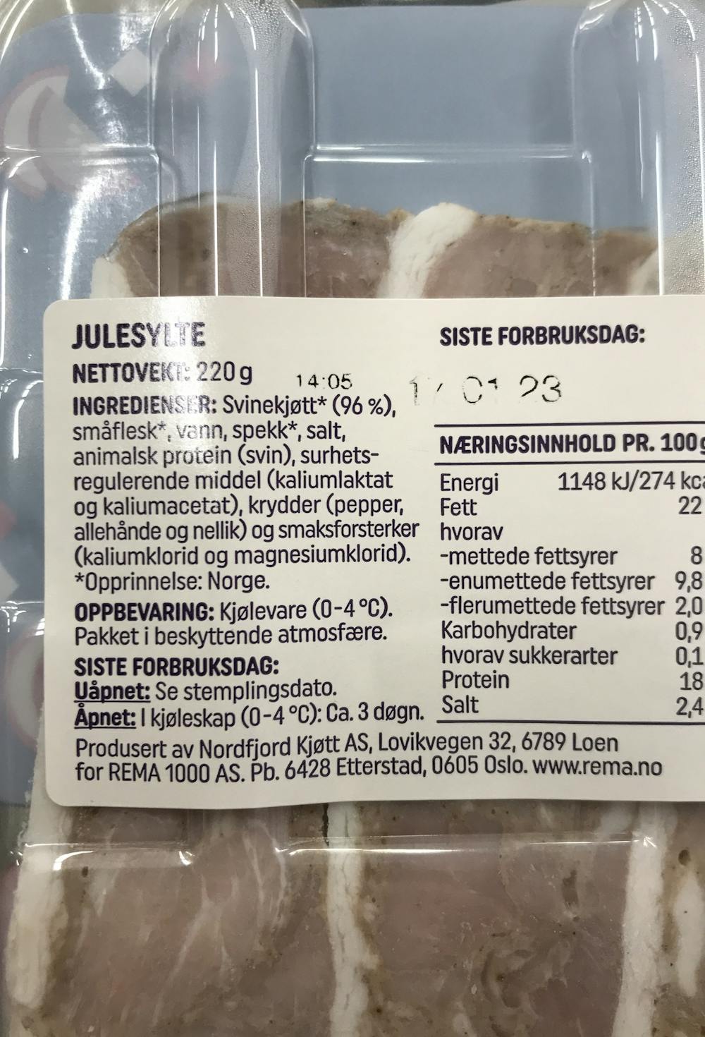 Ingredienslisten til Julesylte, Nordfjord