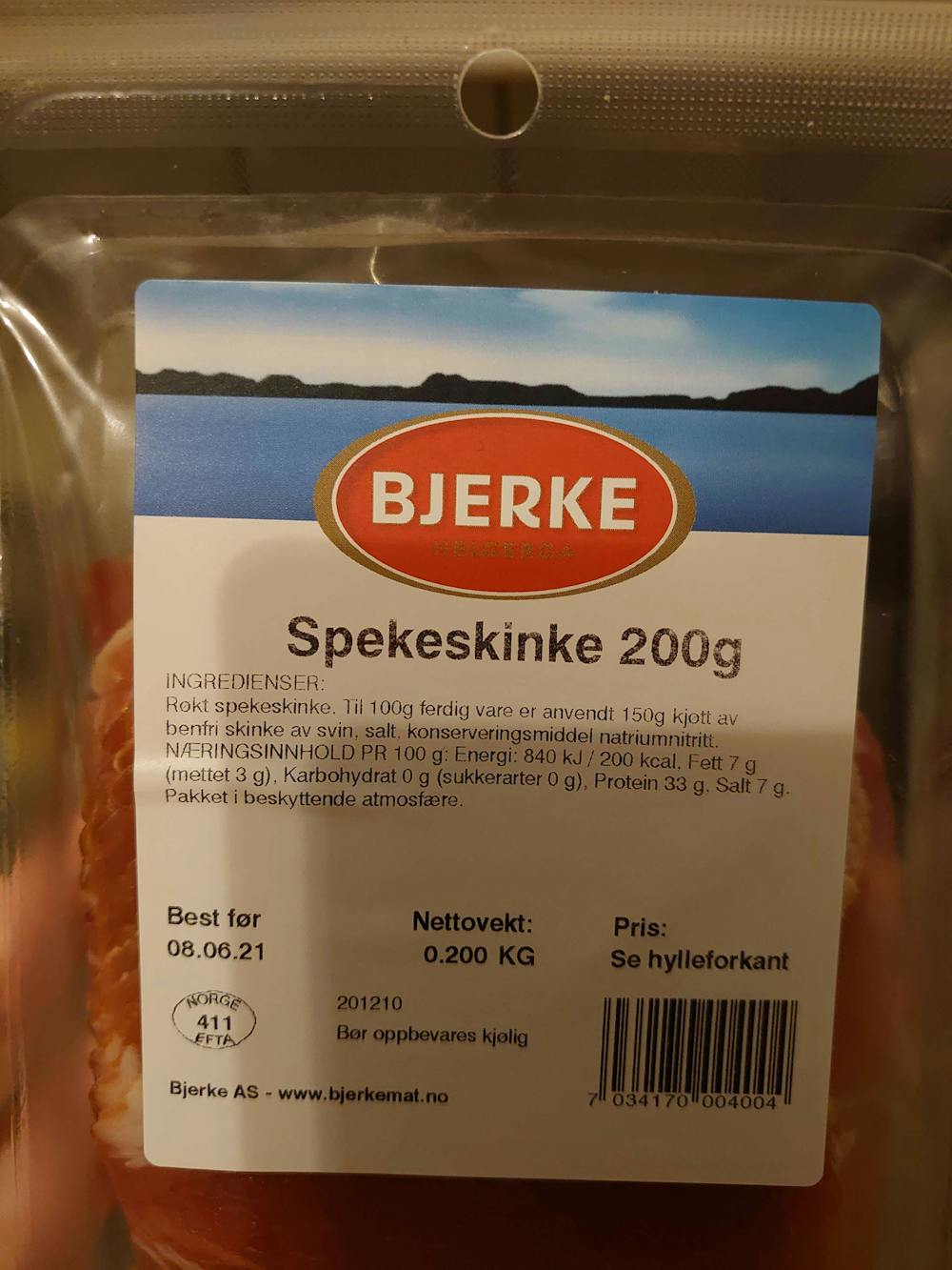 Ingredienslisten til Bjerke Spekeskinke