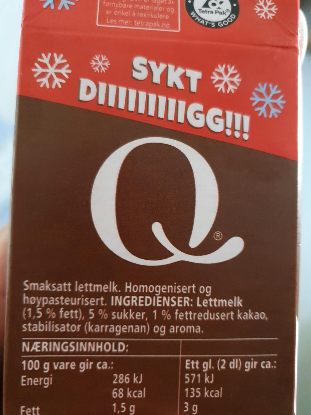 Ingredienslisten til Fersk sjokolademelk, Q-meieriene