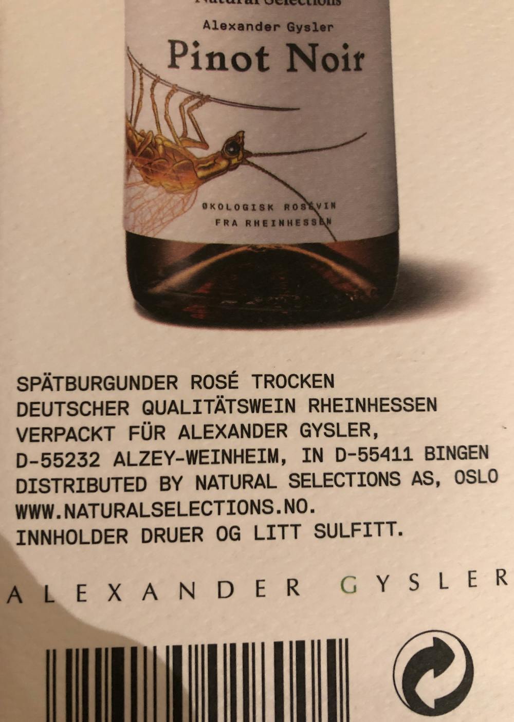 Ingredienslisten til Alexander Gysler Pinot Noir Rosè