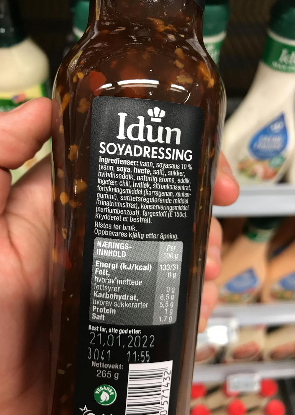 Ingredienslisten til Soyadressing med ingefær og chili, Idun