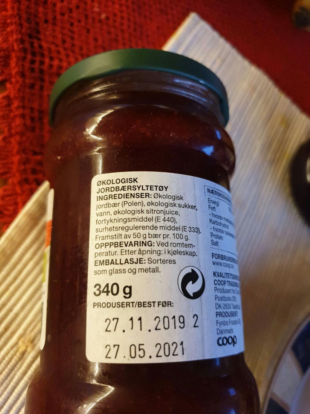 Ingrediensliste - Jordbærsyltetøy, økologisk, Coop Änglamark