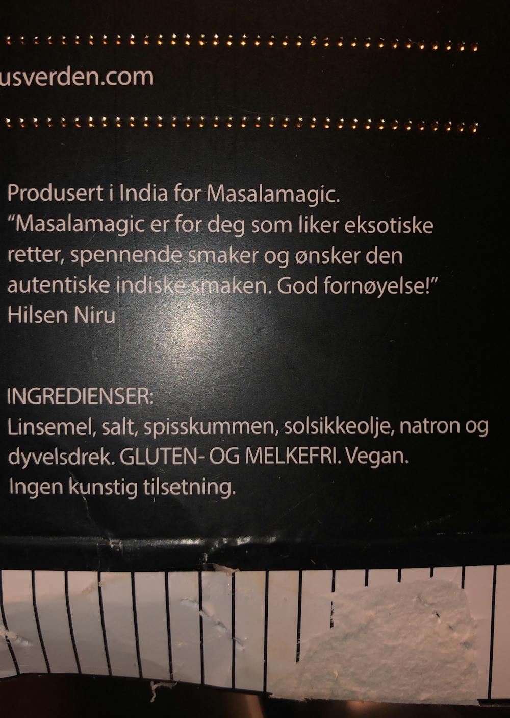 Ingredienslisten til Masala magic Papadam med spisskummen