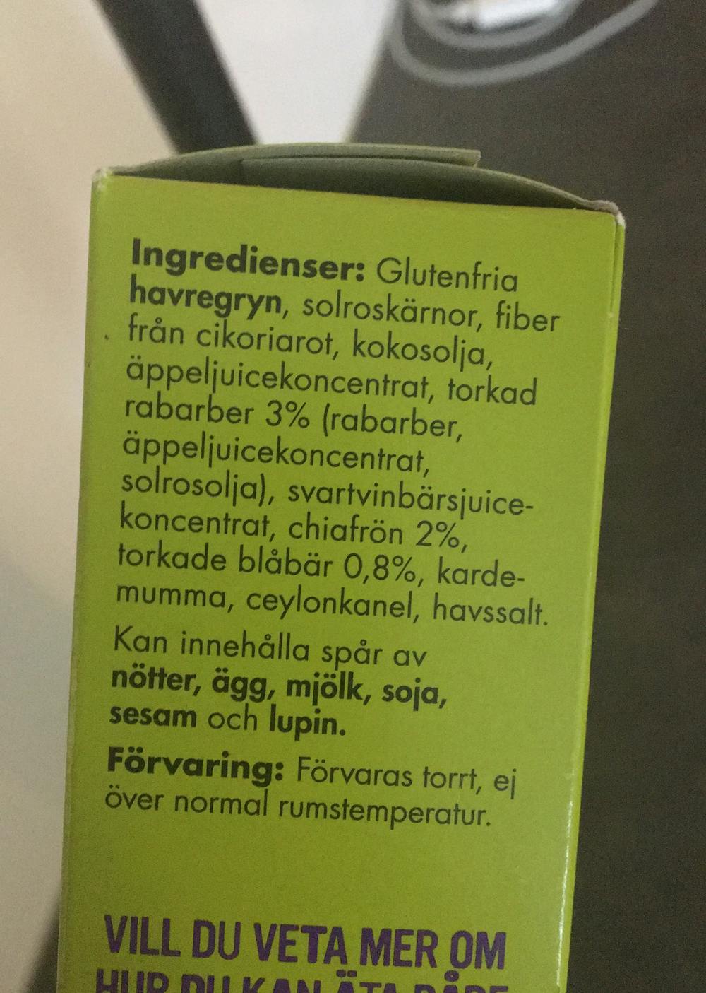 Ingredienslisten til Glutenfri granola, Paulins
