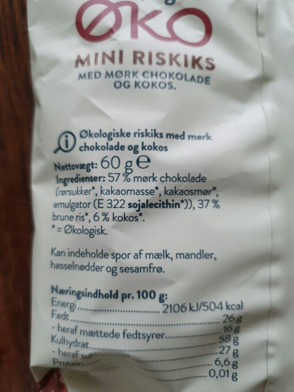 Ingrediensliste - Mini riskiks med mørk chokolade og kokos, Salling