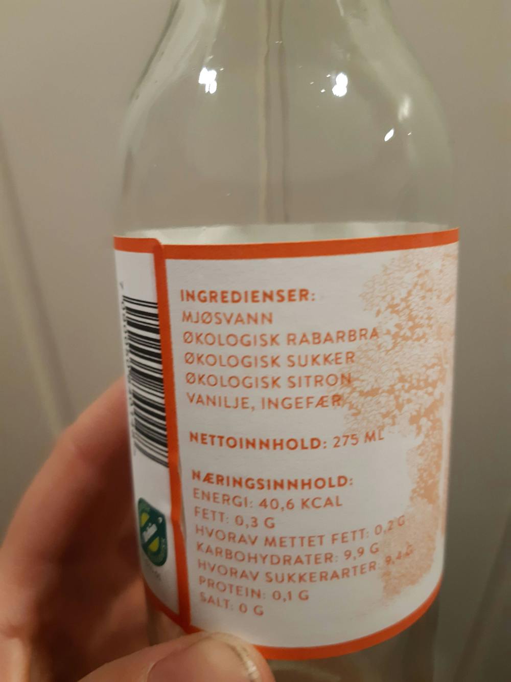 Ingrediensliste - Rabaradrikk, Møystad gård