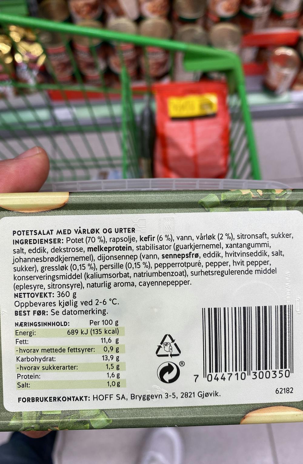 Ingrediensliste - Potetsalat, kefir, vårløk & urter, Hoff