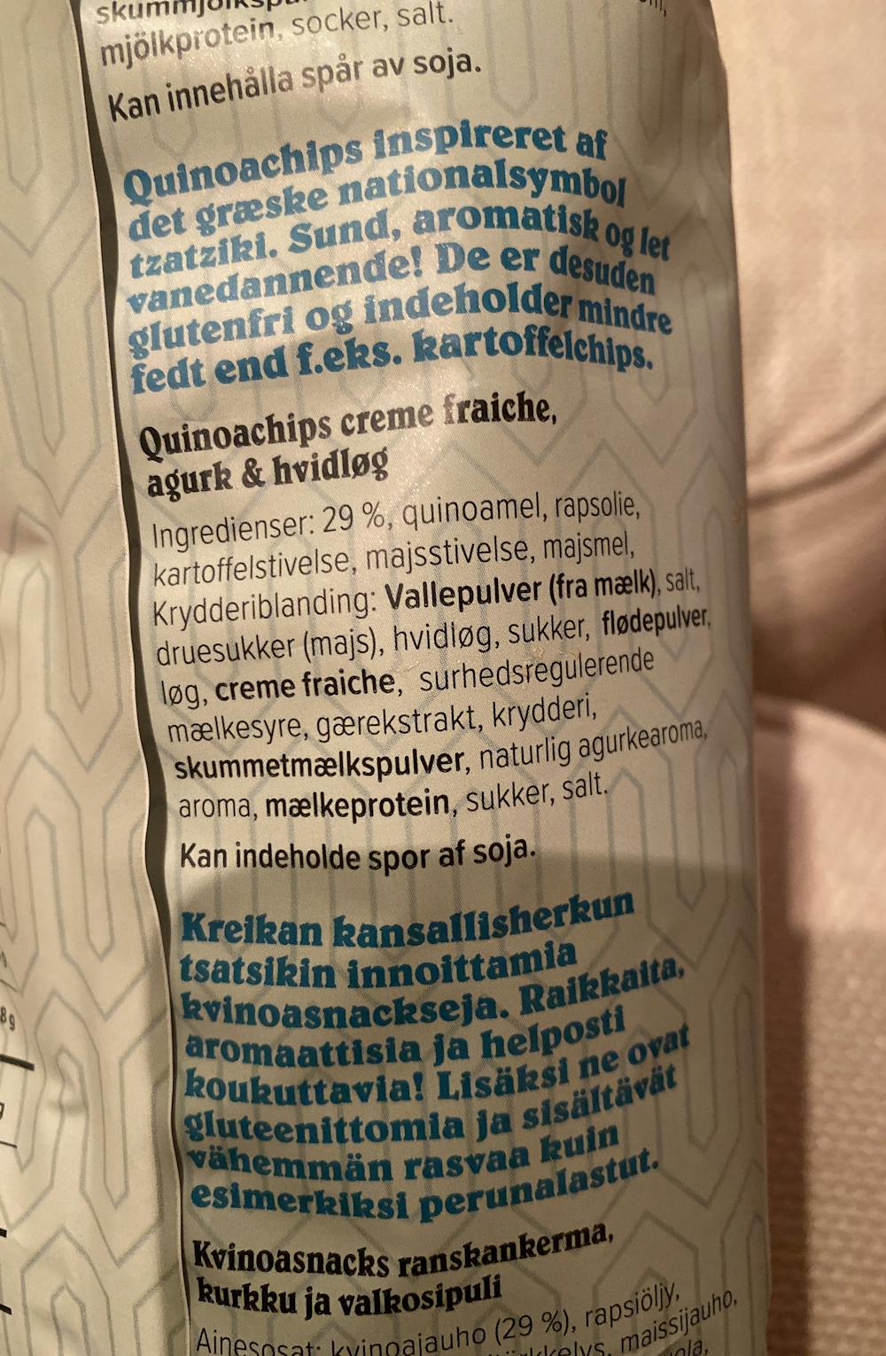 Ingredienslisten til Gårdschips Quinoa chips