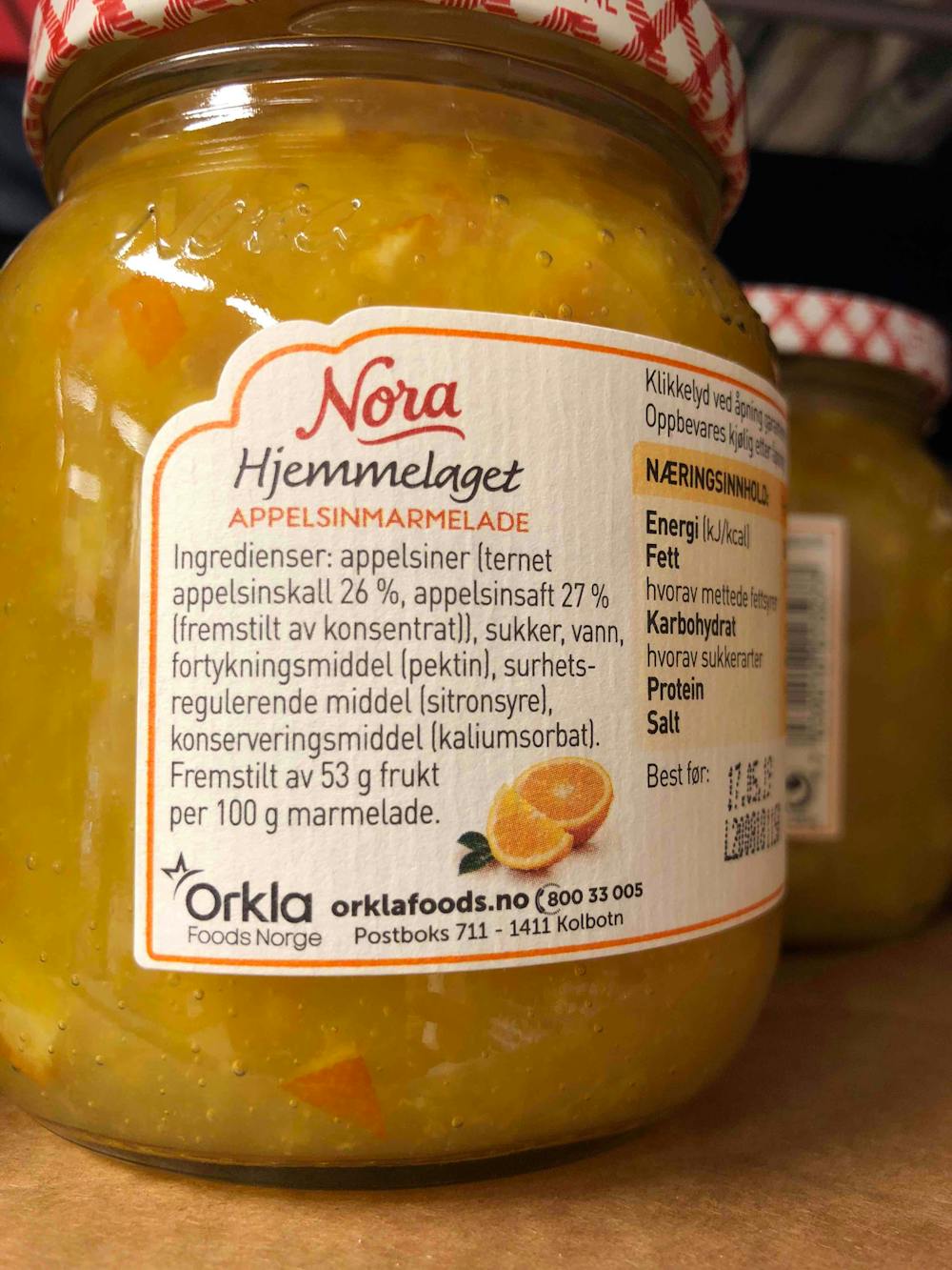 Ingredienslisten til Nora Hjemmelaget appelsin