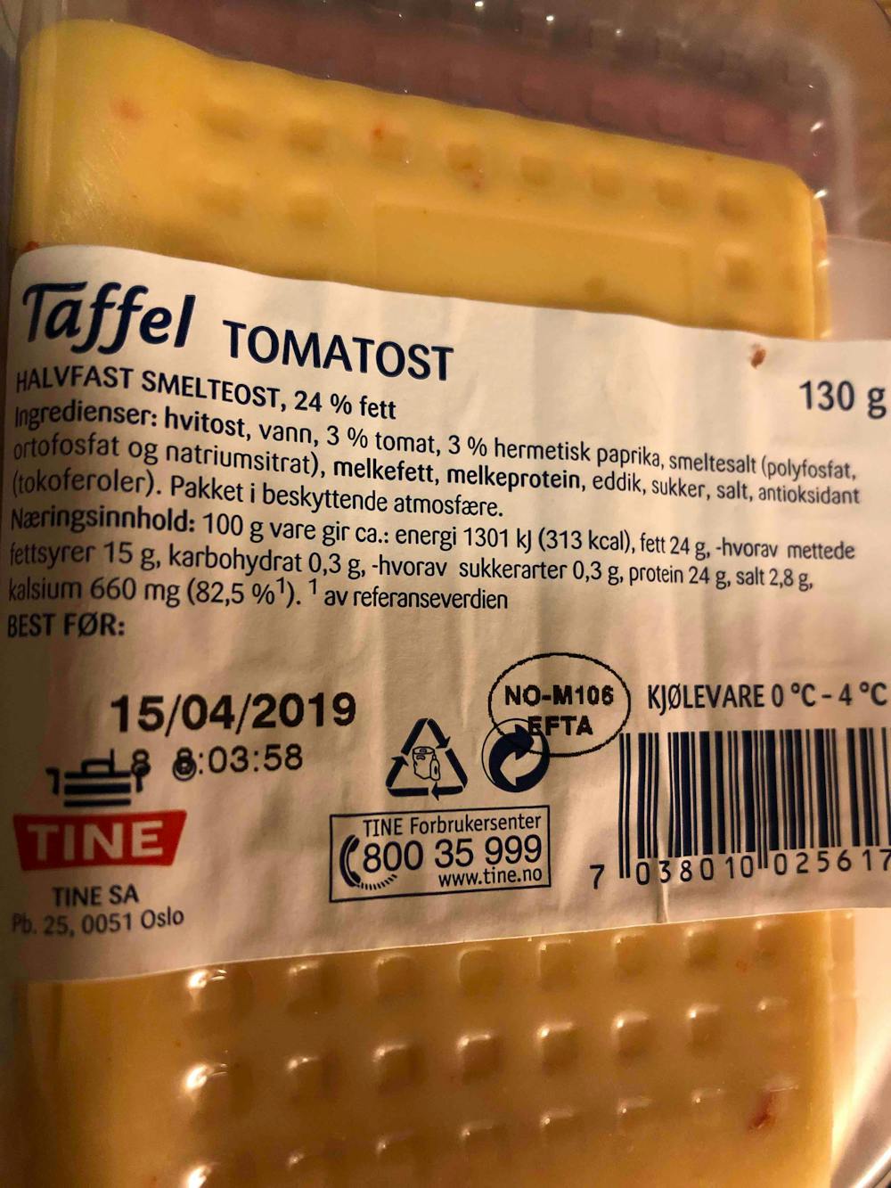 Ingredienslisten til Tine Taffel tomatost