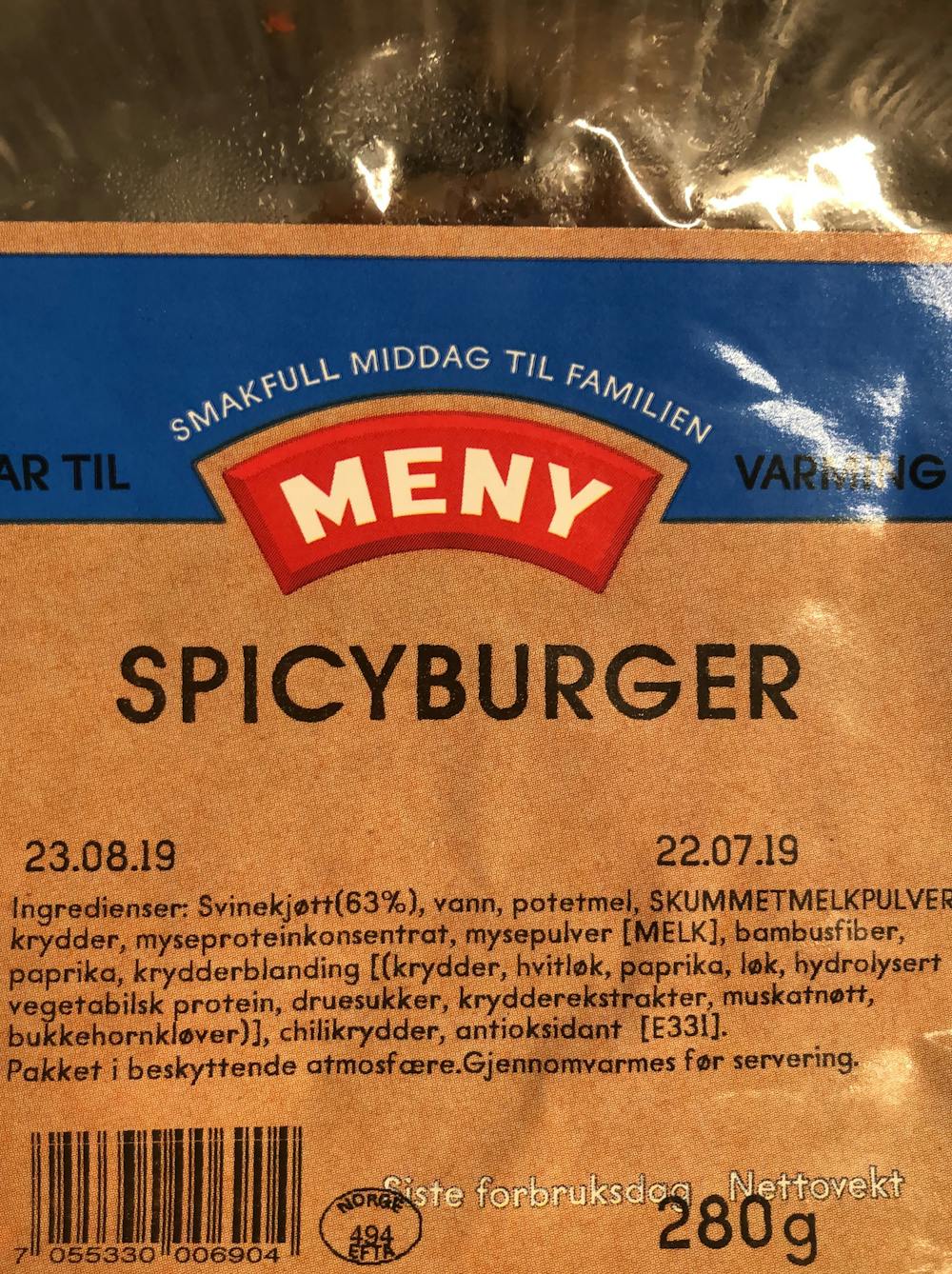 Spicyburger, Meny