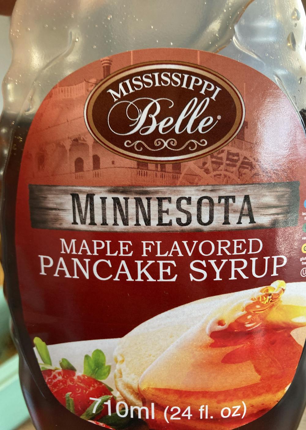 Maple flavored pancake sirup, Mississippi belle