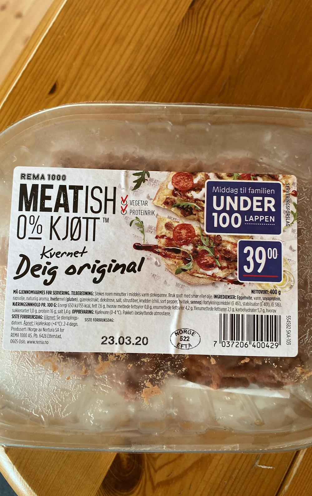 Meatish 0% kjøtt, kvernet deig, Rema 1000