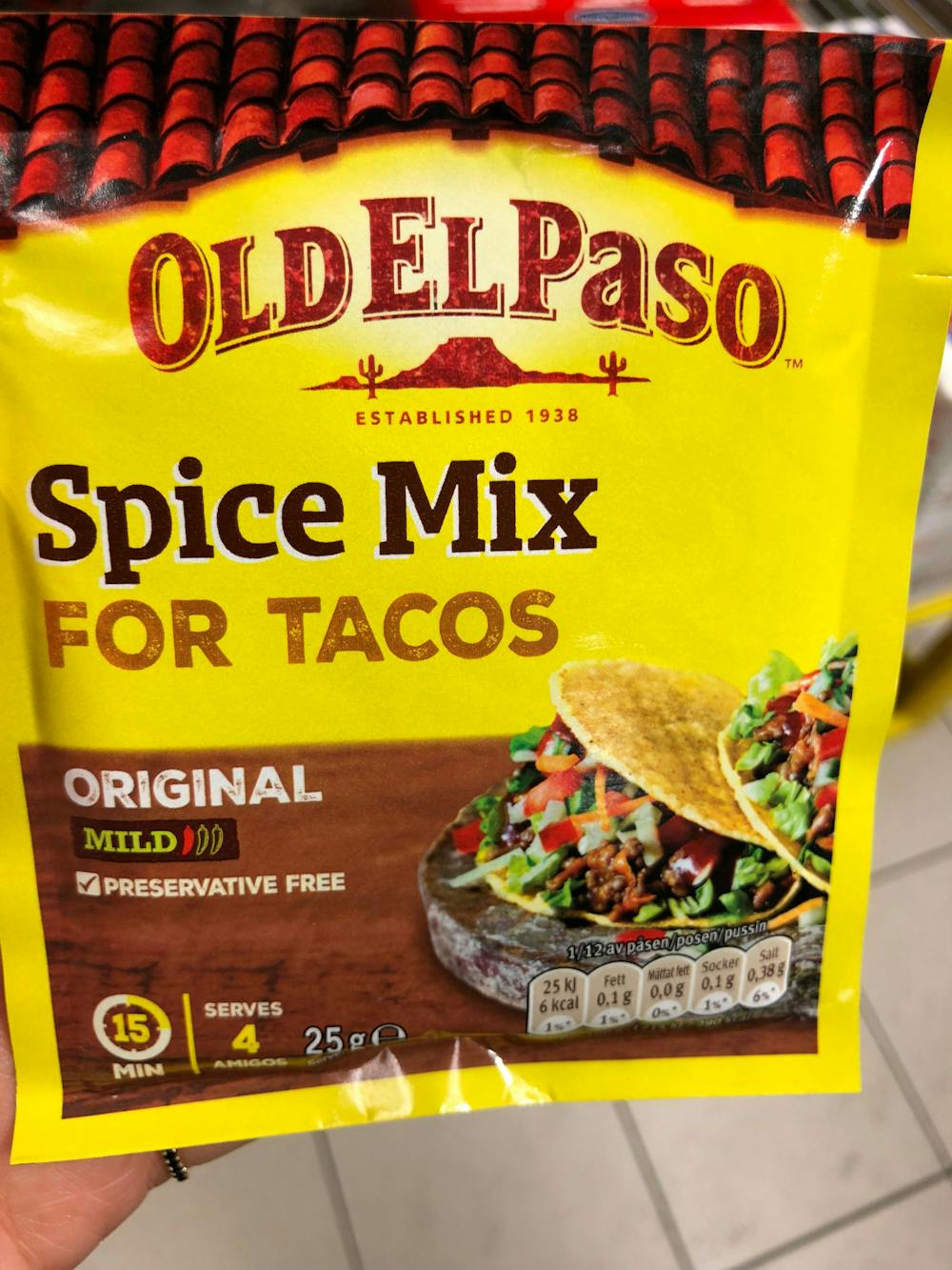 Spice mix for tacos, Old el paso