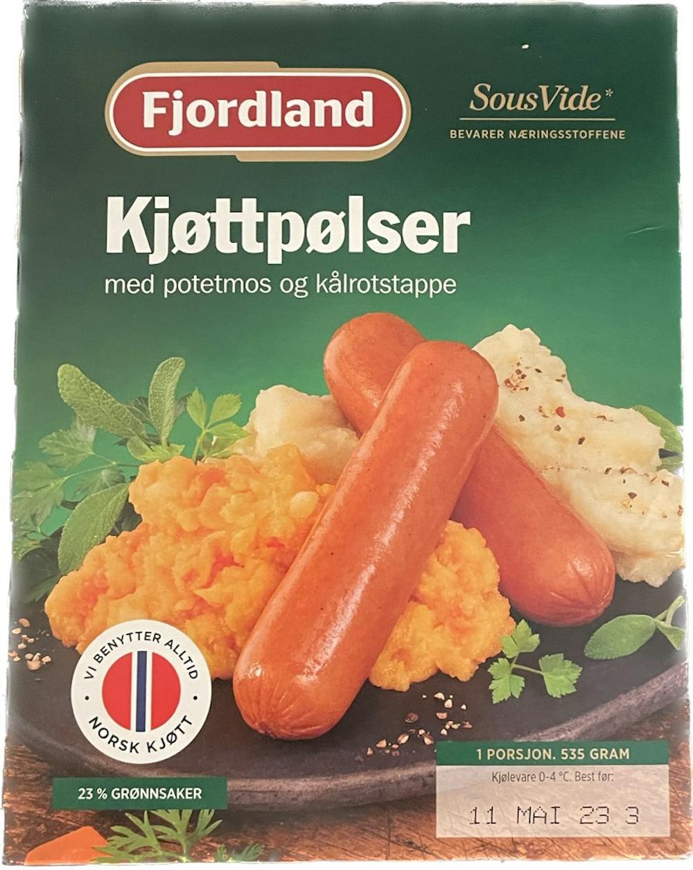 Kjøttpølser med potetmos og kålrotstappe, Fjordland
