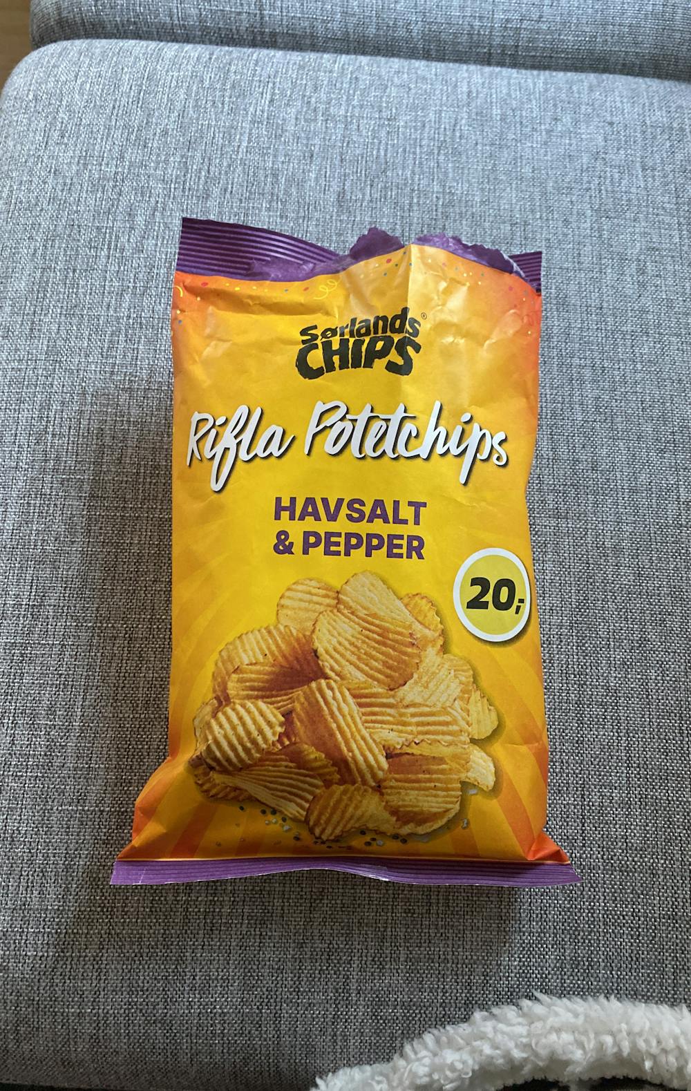 Rifla potetchips, halvsalt & pepper, Sørlands chips