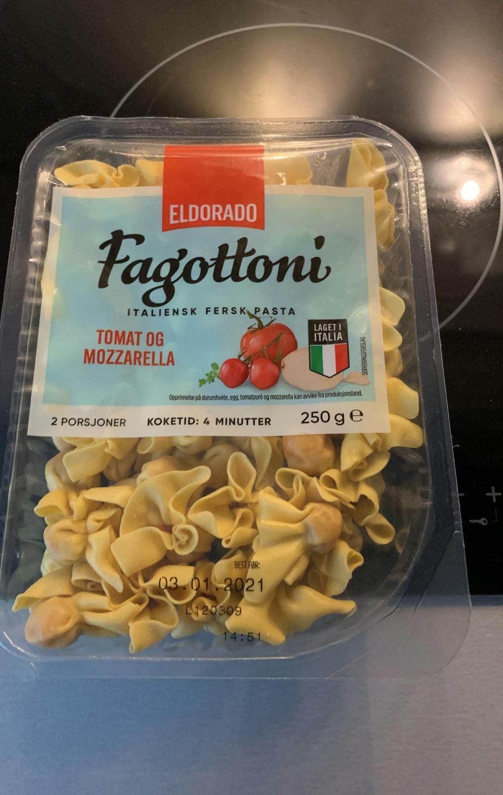 Fagottoni, tomat og mozzarella, Eldrorado