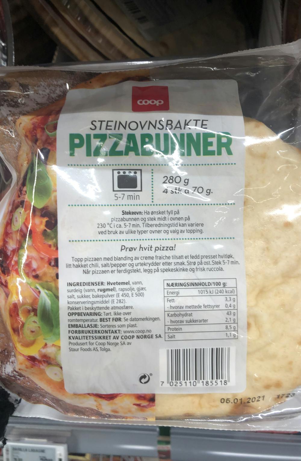 Steinovnsbakte pizzabunner, Coop