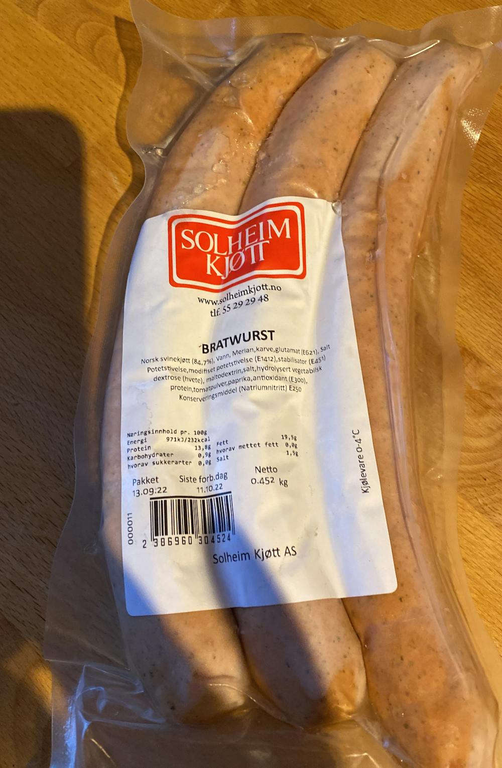 Bratwurst, Solheim Kjøtt