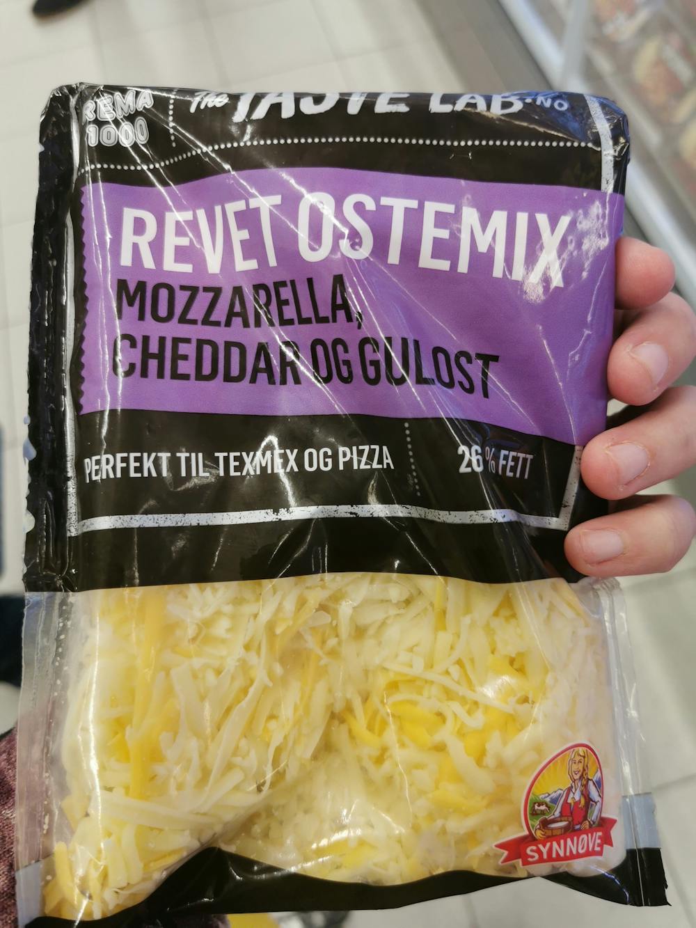 Revet ostemix, mozzarella, cheddar og gulost, Synnøve